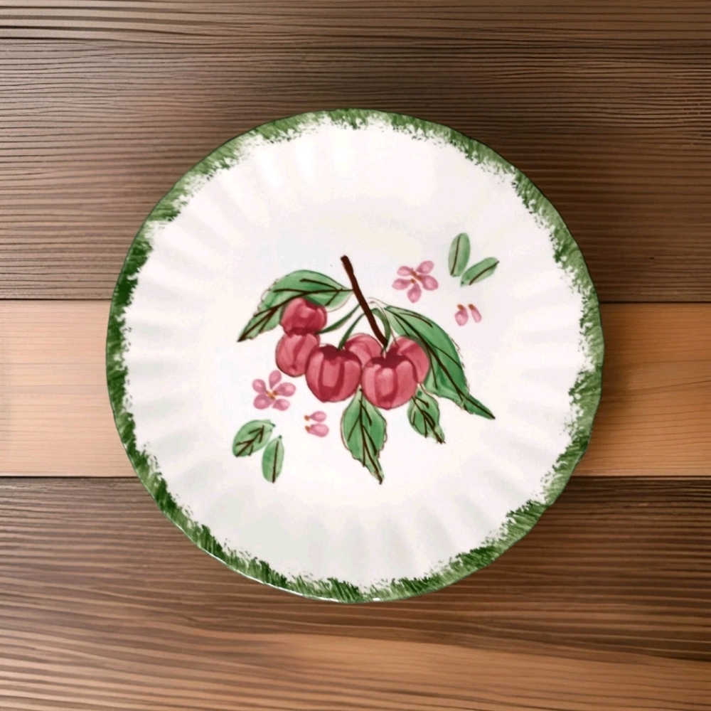 Vintage Blue Ridge Pottery County Fair Fruit Plate 8 1/2" Cherries EXCELLENT